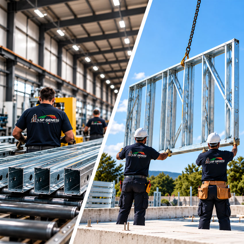 Produzione interna e installazione in cantiere di strutture Light Steel Frame LSF Genesi Italia
